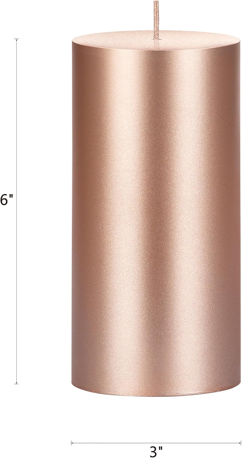 Mega Candles 3 pcs Unscented Solid Rose Gold Pillar Candles, Hand Poured Premium Wax Candle 3 Inch x 6 Inch, Home Décor, Spas, Weddings, Occasions, Party, Centerpieces, Holidays, Vigils, Prayers