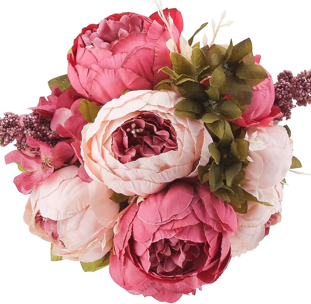 Silk Peony Bouquet Vintage Artificial Peonies Flower for Home Wedding Party Decor (1pcs, Dark Pink)