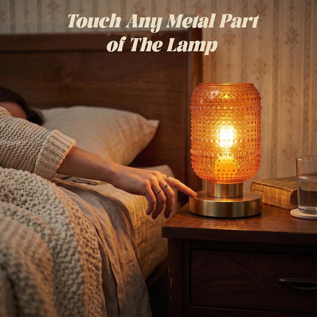 ZYER 8.9in Orange Table Lamp, Touch Control Lamp, Small Vintage Lamp