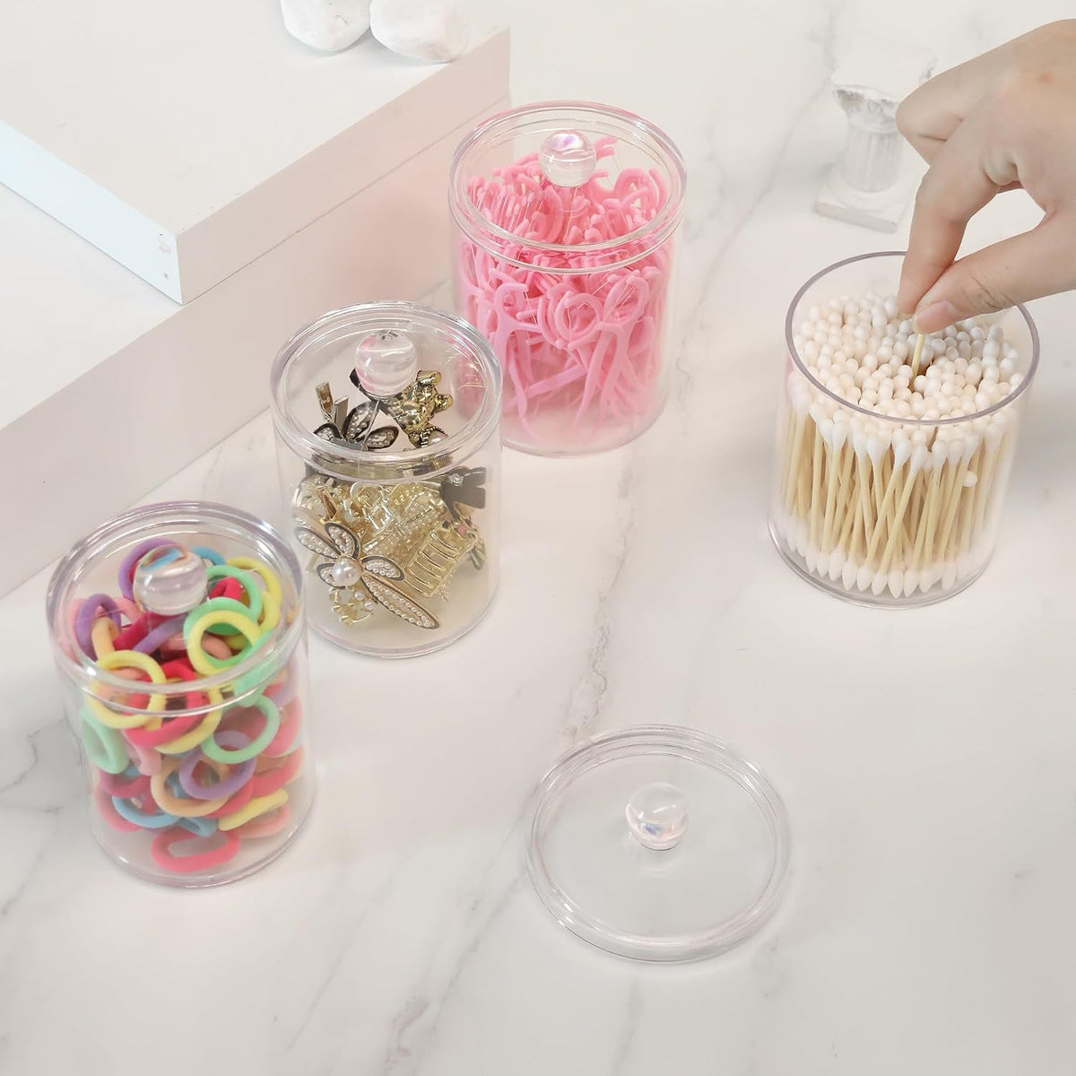 1 Pcs Acrylic Qtip Holder Dispenser,Canisters Apothecary Jar Set,12 oz