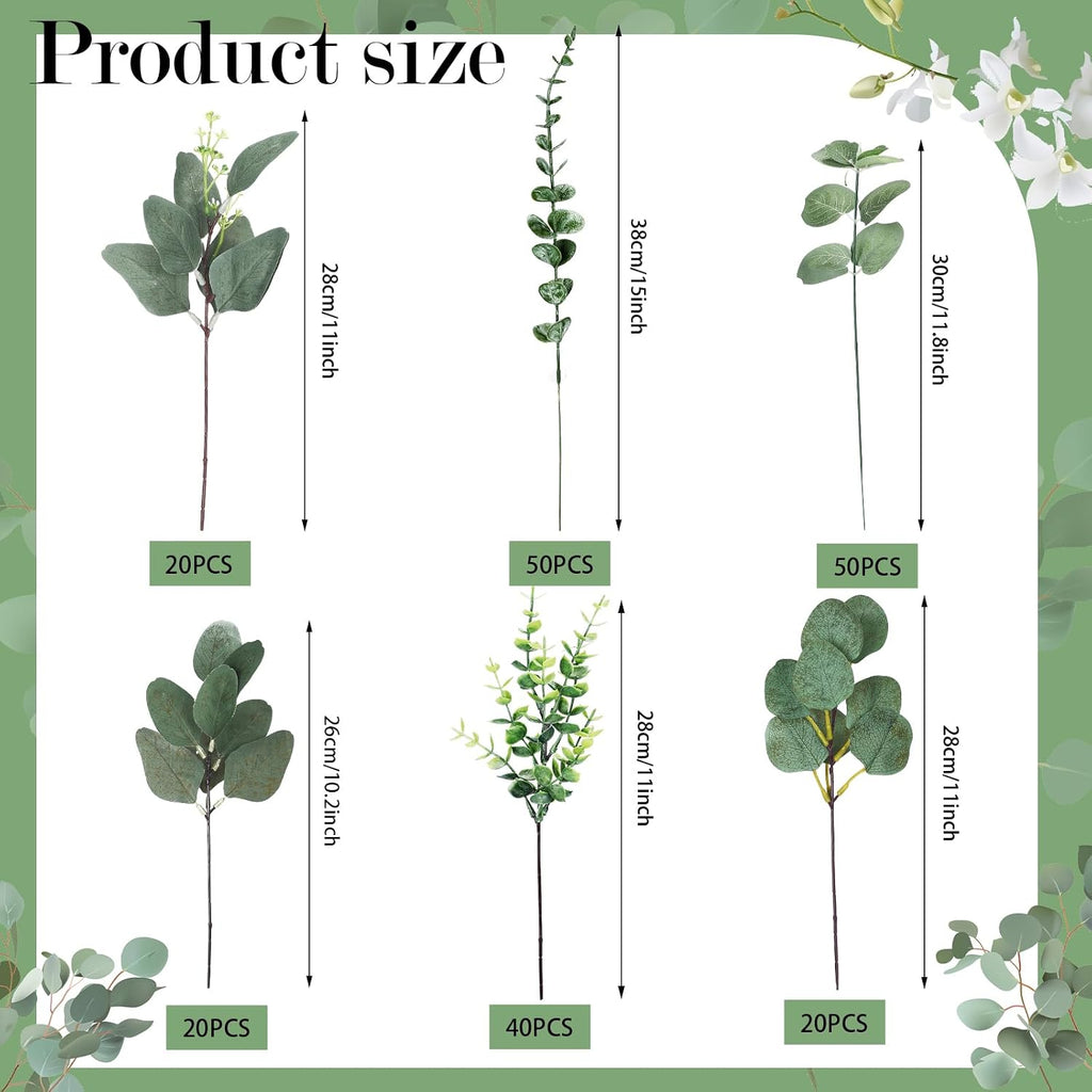 Ceenna 200 Pcs 6 Kind Mixed Eucalyptus Leaves Stem Bulk Artificial Greenery