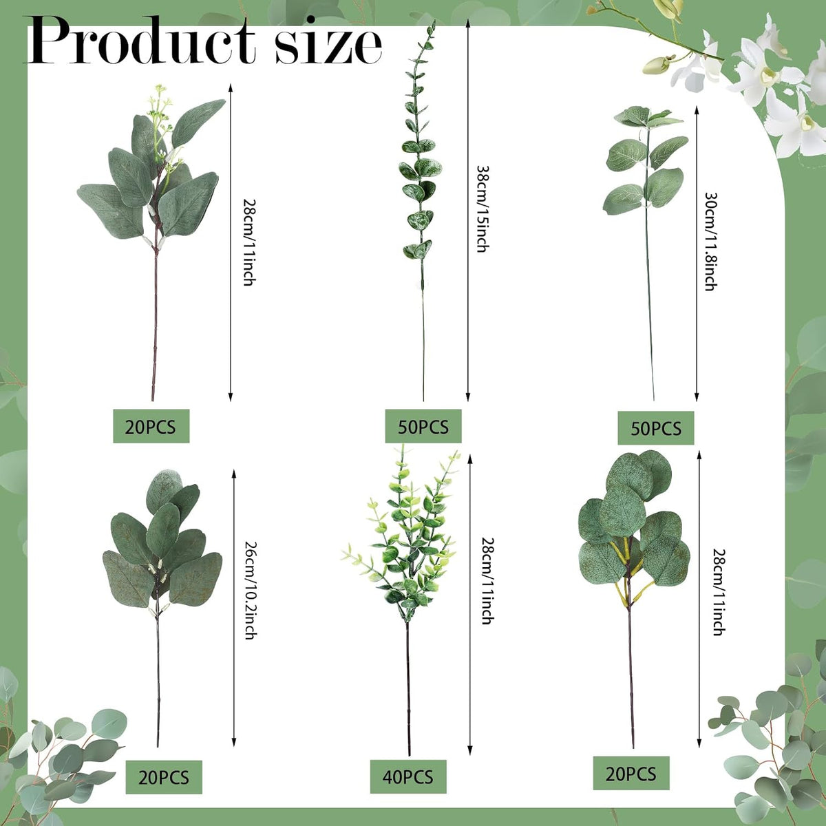Ceenna 200 Pcs 6 Kind Mixed Eucalyptus Leaves Stem Bulk Artificial Greenery