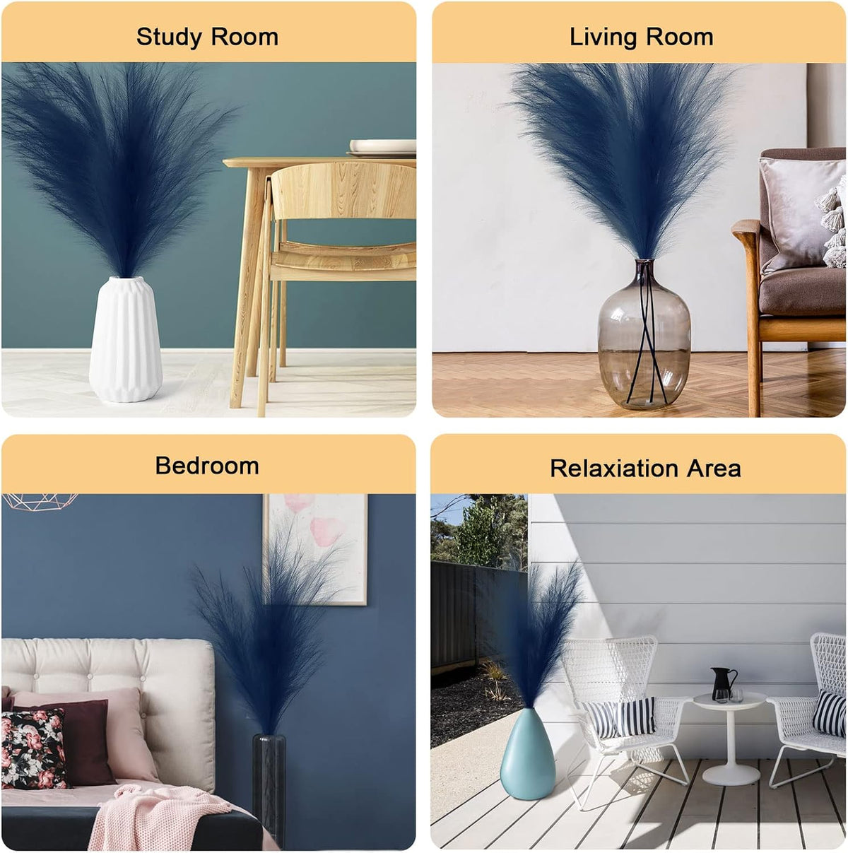 ONECIRCLE Dried Pampas Grass,Faux Pampas Grass with 3 pcs of 43'' sterm Suitable for Boho Decor(Blue)