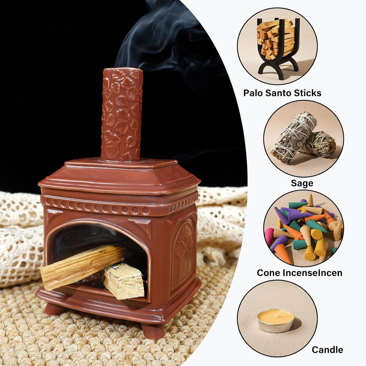 MOUGIGI Palo Santo Burner Holder-Ceramic Mini Chiminea, Incense Chimney