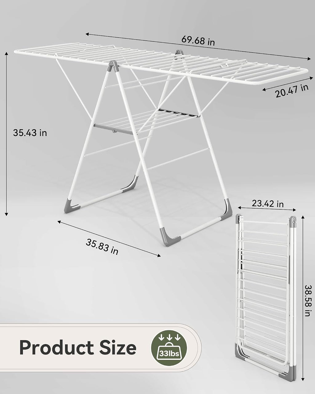 APEXCHASER Foldable Gullwing Clothes Drying Rack, 2‑Tier 28‑Rod Laundry Dryer Rack