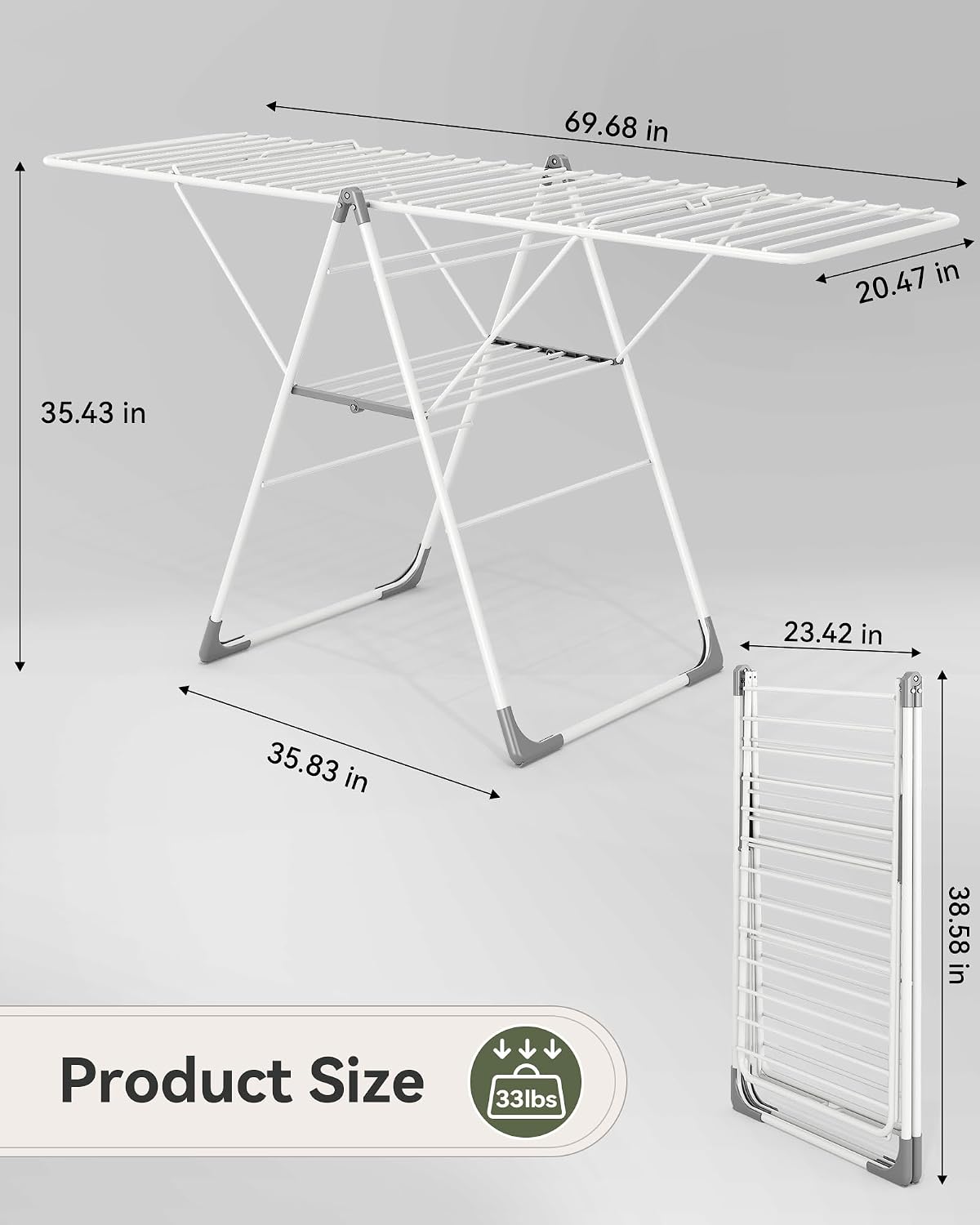 APEXCHASER Foldable Gullwing Clothes Drying Rack, 2‑Tier 28‑Rod Laundry Dryer Rack