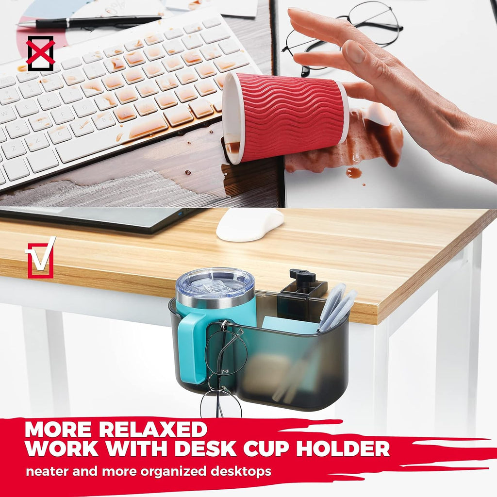 KEMIMOTO 2-in-1Desk Cup Holder, for Most 18-32 oz Bottles, Brown