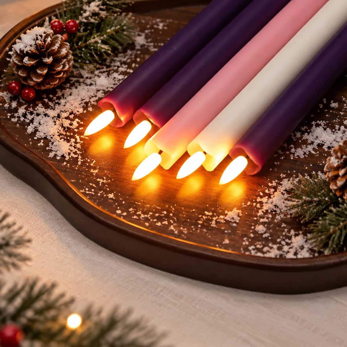 Flameless Advent Candles, Real Wax LED Taper Candles for Advent Wreath