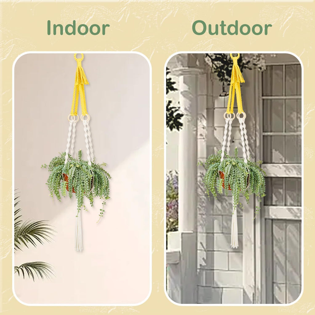 Large Macrame Plant Hangers Indoor & Outdoor (37.4”) Boho Two-Tone Colored Hanging Planters for Indoor Plants, Macrame Wall Hanging Decor for Flower Pots & Baskets (Pots Not Included)