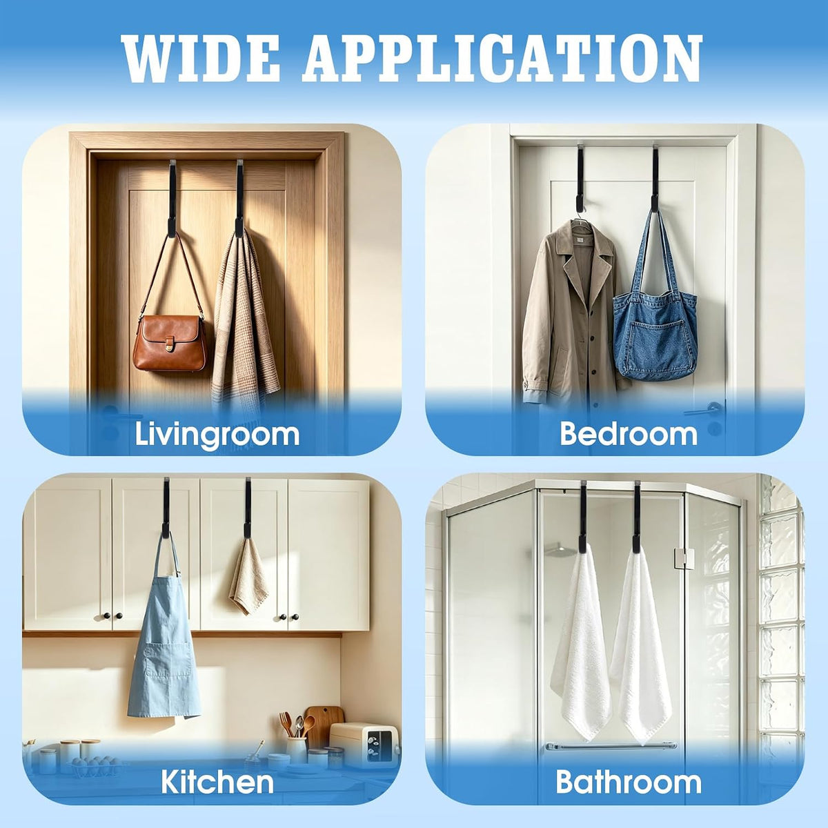 Over Door Hooks 3PCS, Heavy Duty 40LB, Fits 2.1 Inch Thick Doors