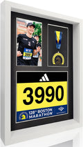 3-in-1 Shadow Box Display with Real Glass (Medal, Race Bibs, and Photo Display) – Marathon Medal Display and Frame, Triathlon & Running Bib Holder, Wall-Mounted, Real Tempered Glass- White