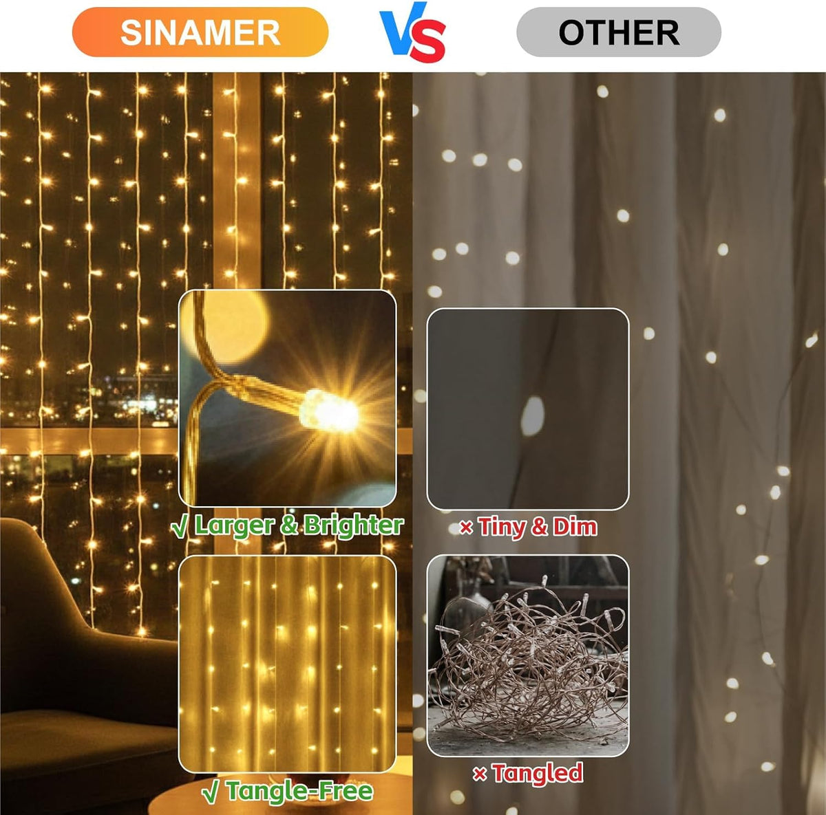 Curtain String Light, 300LED 9.8x9.8ft, Remote & 8 Modes, USB