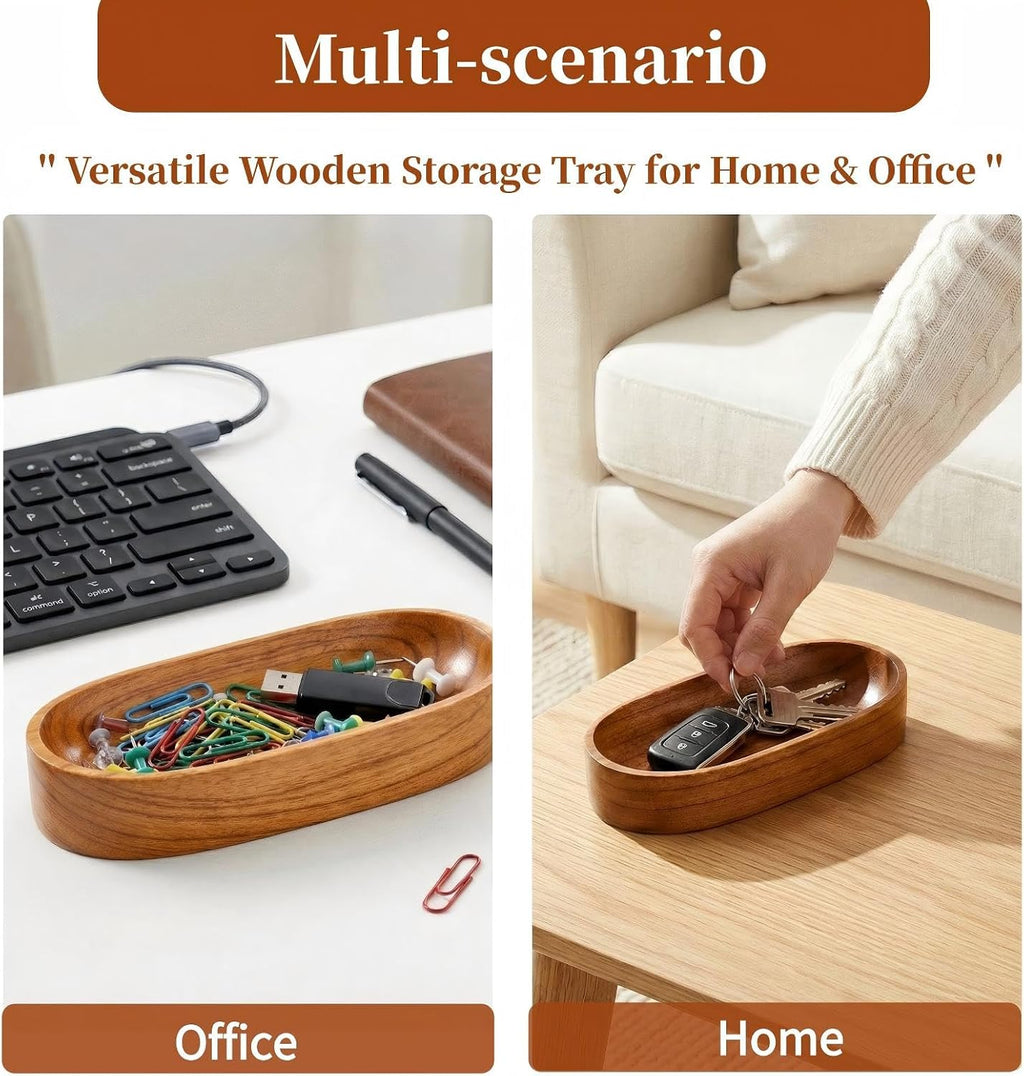 4 Pack Decorative Oval Wood Bowl, 7 Inch Long Handcrafted Wooden Boat Bowl, Small Entryway Catchall Tray Holder for Snack, Sauce, Jewelry, Ring, Key, Remote, Home Decor, Table Centerpiece