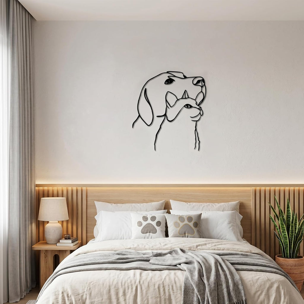 Otoolling Dog and Cat Metal Wall Art Black Minimalist Pet Wall Decor Aesthetic Cat and Dog Art Sculpture Sign for Living Room Bedroom Kitchen Office Indoor Home Decoration Gifts for for Animal Lovers