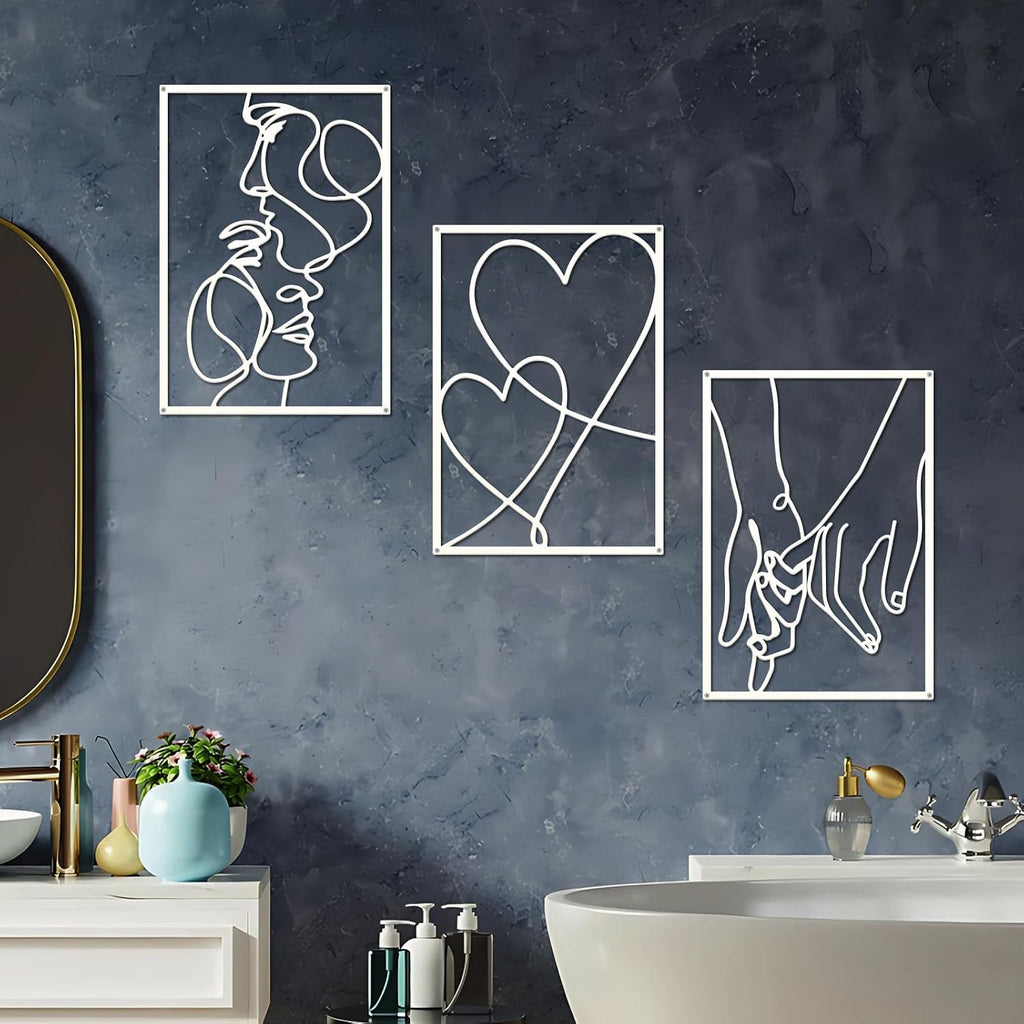 ESTART 3 Pcs Metal Minimalist Line Wall Art, Love Heart Metal Wall Decor