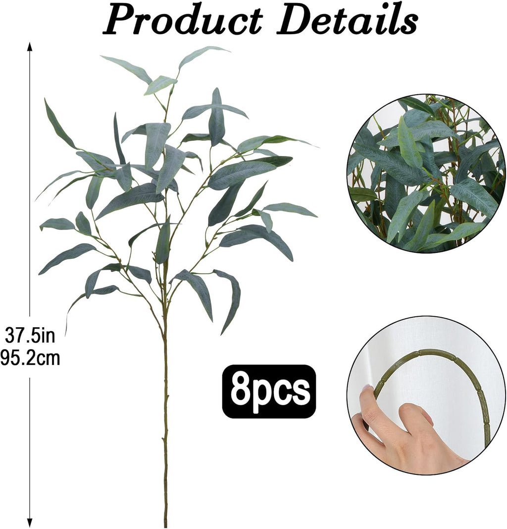 GTIDEA 8 Pack 37.5'' Artificial Eucalyptus Greenery Stems
