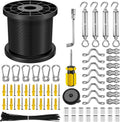 NEREUS String Light Hanging Kit with 164FT Black Vinyl Coated Wire Rope