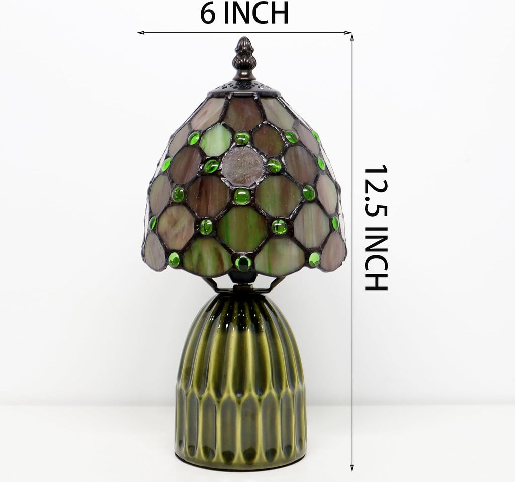 Tiffany Stained Glass Mushroom Table Lamp 12.5 Inch -Amber Pearl
