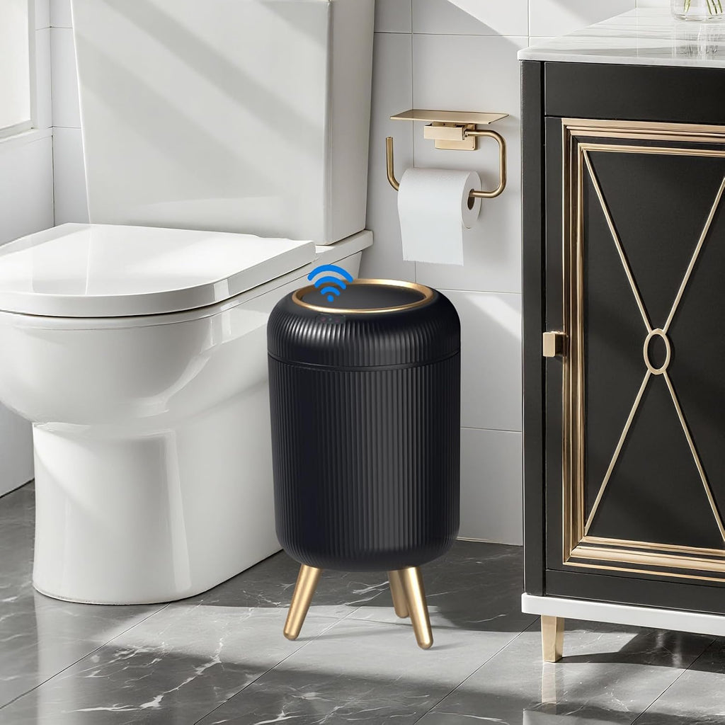 Automatic Motion Sensor Trash Can Bathroom,3 Gallon,Black and Gold