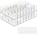 2Pcs Cable Charger Organizer Box with 16Pcs Wire Ties Large Plastic Cords Storage Organizer with Adjustable Compartments Electronics Organizer Stackable Cord Storage Box for Drawer Home Office, Clear