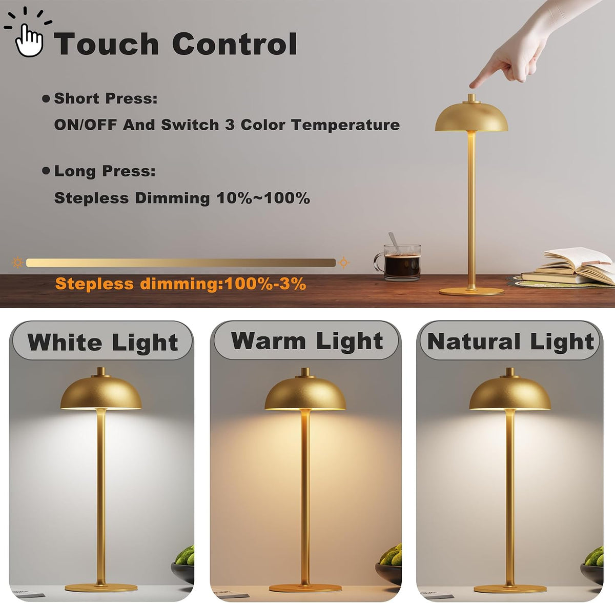 1 Pack Cordless Table Lamp Rechargeable, 5000mAh Battery Table Light