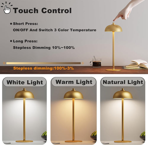 1 Pack Cordless Table Lamp Rechargeable, 5000mAh Battery Table Light