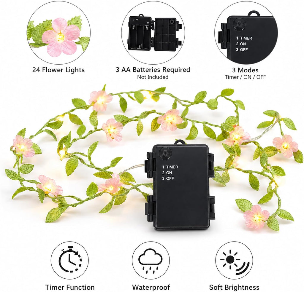 Vigdur 2 Packs Cherry Blossom Lights Battery Powered with 48 Flowers, 19FT