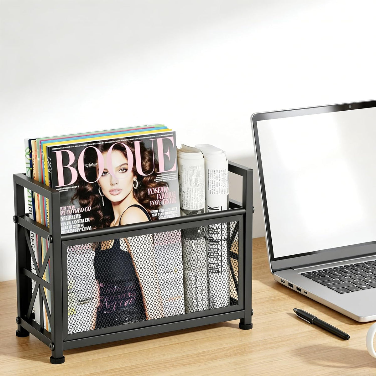 Magazine Rack Floor, Black Magazine Holder, Magazine Storage Basket