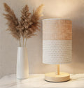 AFORTLO Table Desk Lamp, Small Fabric Boho Decorative Nightstand Night Light Solid Wood Base Lamp for Bedroom,Living Room,End Table or Office with Bulb (Brown Knit Fabric)