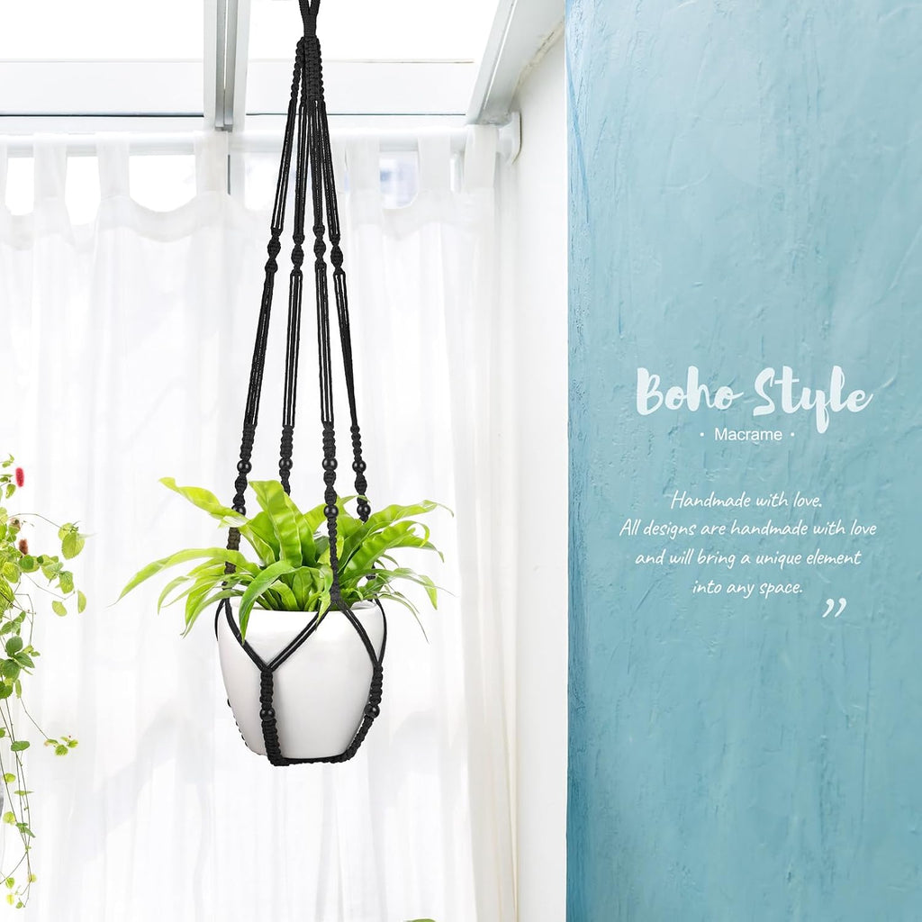 Mkono 43 Inch Macrame Plant Hanger Indoor Hanging Planter Basket Black 1Pc