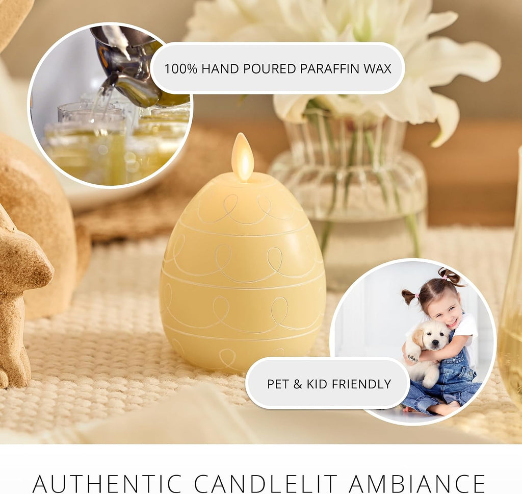 Luminara Easter Egg Candle - Lemon Chiffon 3.1" x 4.3" - Flameless Real-Flame Holiday - Inspired Decor - AA Batteries - Flickering LED Flame