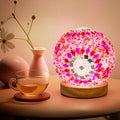 Turkish Mosaic Lamp, 3 Color Temperature Tiffany Bedside Lamp with USB Power, Moroccan Glass Lantern Table Lamp for Living Room Decor, Simple Control (D:4.7" x H:5.2") (Red1)