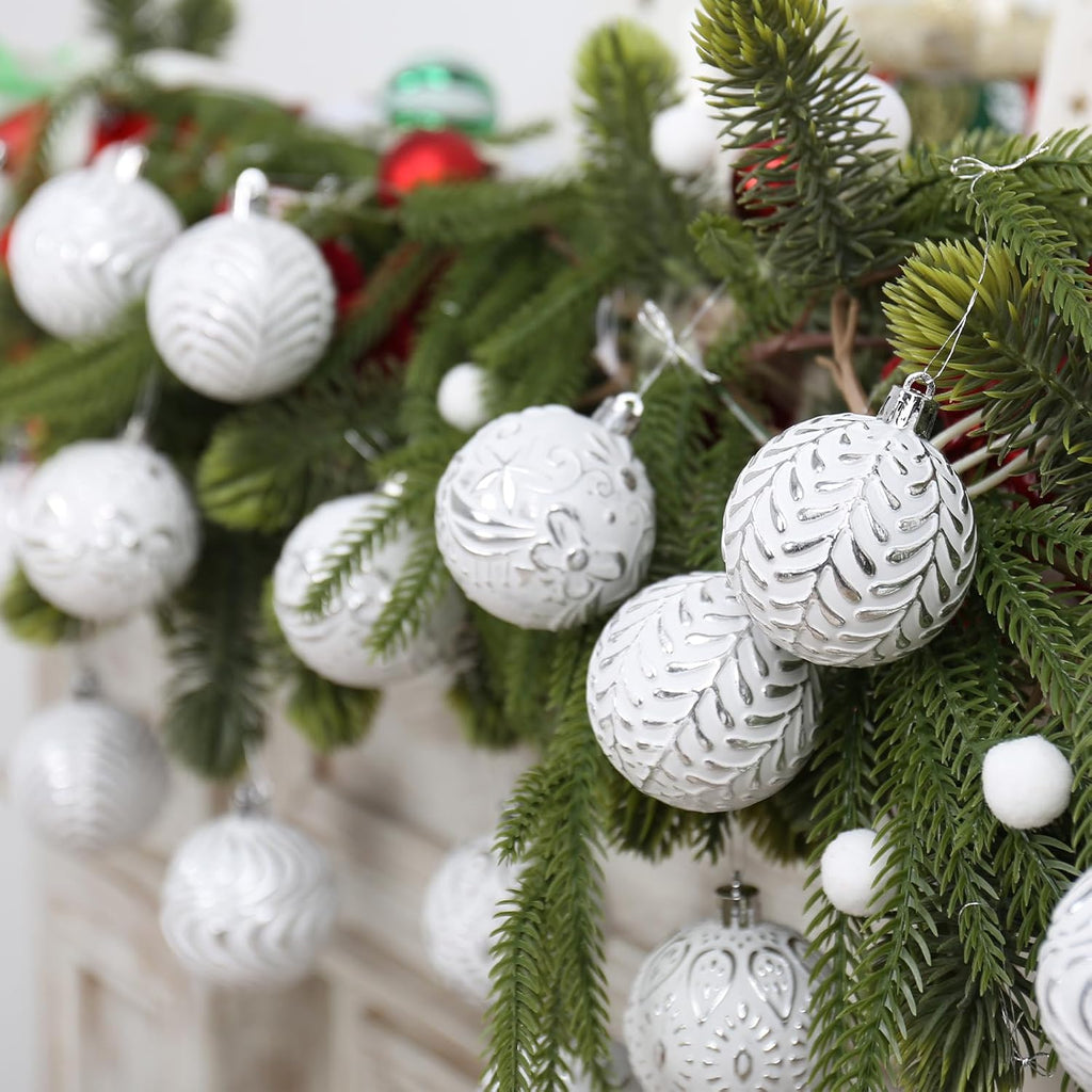 30PCS Silver/White Christmas Ball Ornaments Set for Xmas Tree Decorations