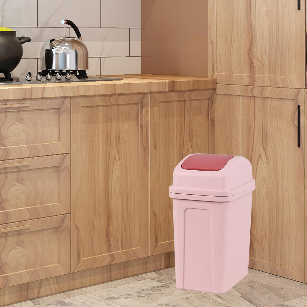 1.8 Gallon Plastic Swing Top Lid Trash Can, Small Garbage Can Pink