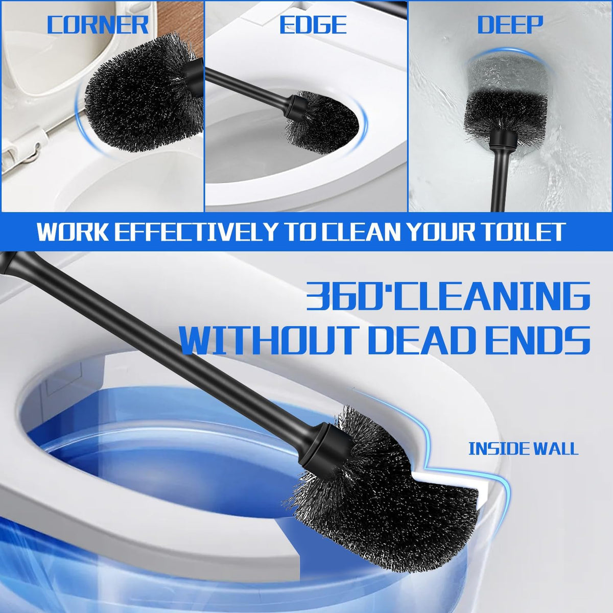Black Toilet Brush and Holder Set for Bathroom and Toilet Scrubber, 2 Pack