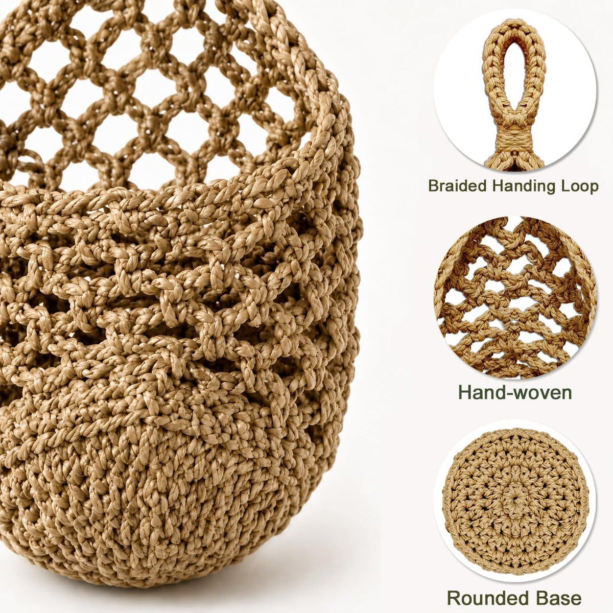ESOW Hand‑Woven Macrame Wall Hanging Planters with Plant Pots, 3 Pack