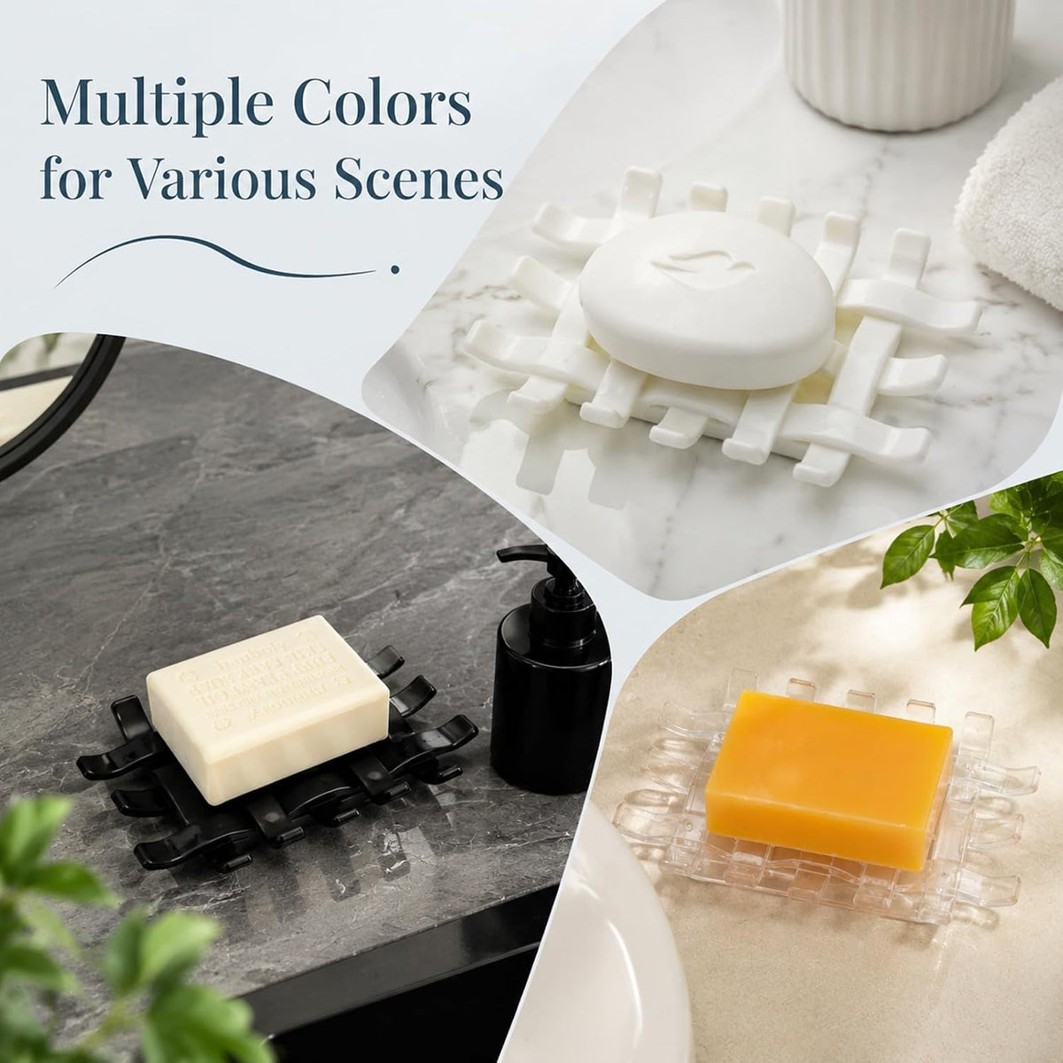 1 Pack Woven Design Self Draining Clear Soap Dish for Bathroom Sink, Double-Layer Shower Soap Holder with Removable Drip Tray for Kitchen Counter, Plastic Shower Soapdish for Bar Soap & Sponge