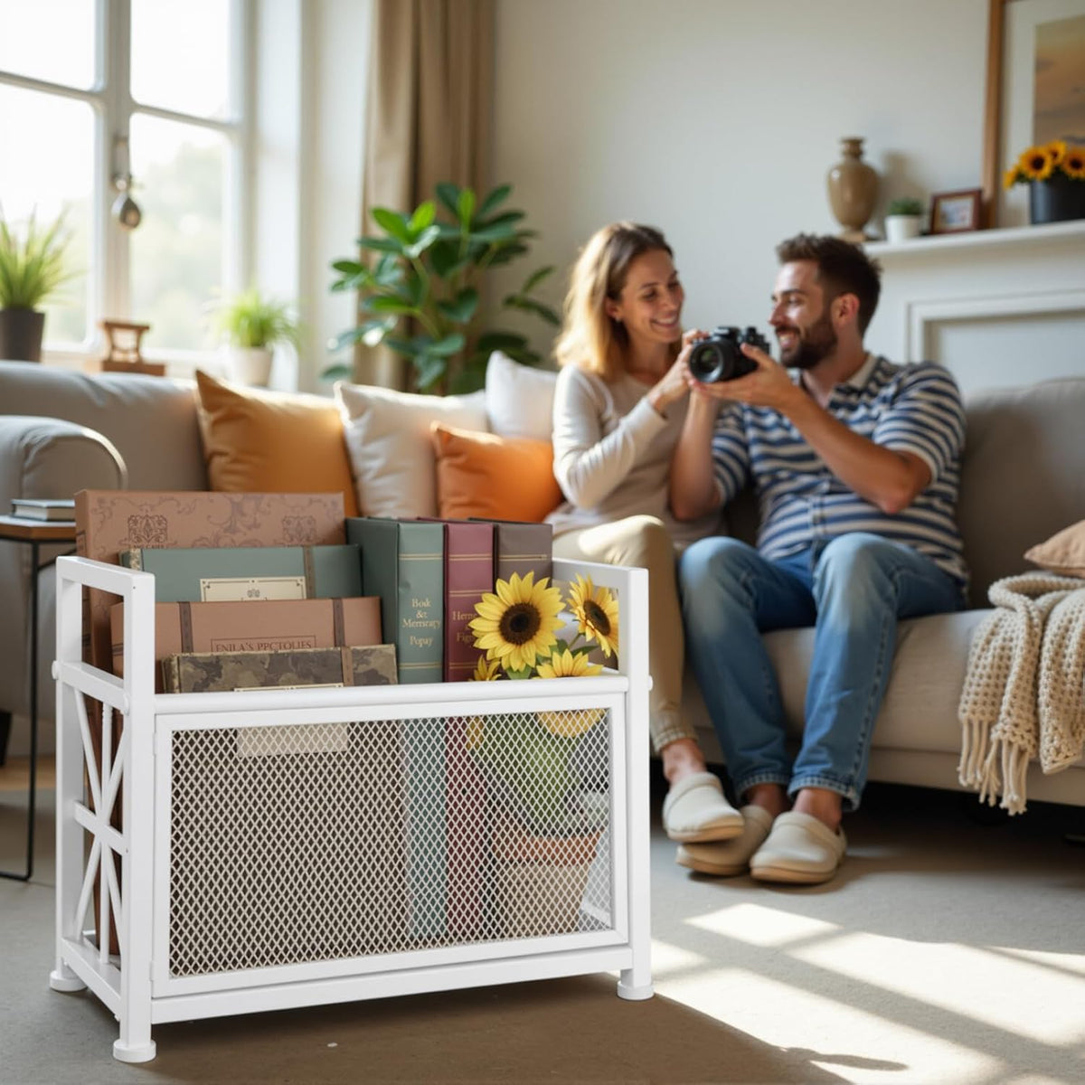 Magazine Rack & Holder – Multi-Purpose Storage Organizer for Magazines, Books, Newspapers, Mail, Tablets | Sturdy White Basket for Home, Office, Bathroom | Sleek Design & Easy Assembly