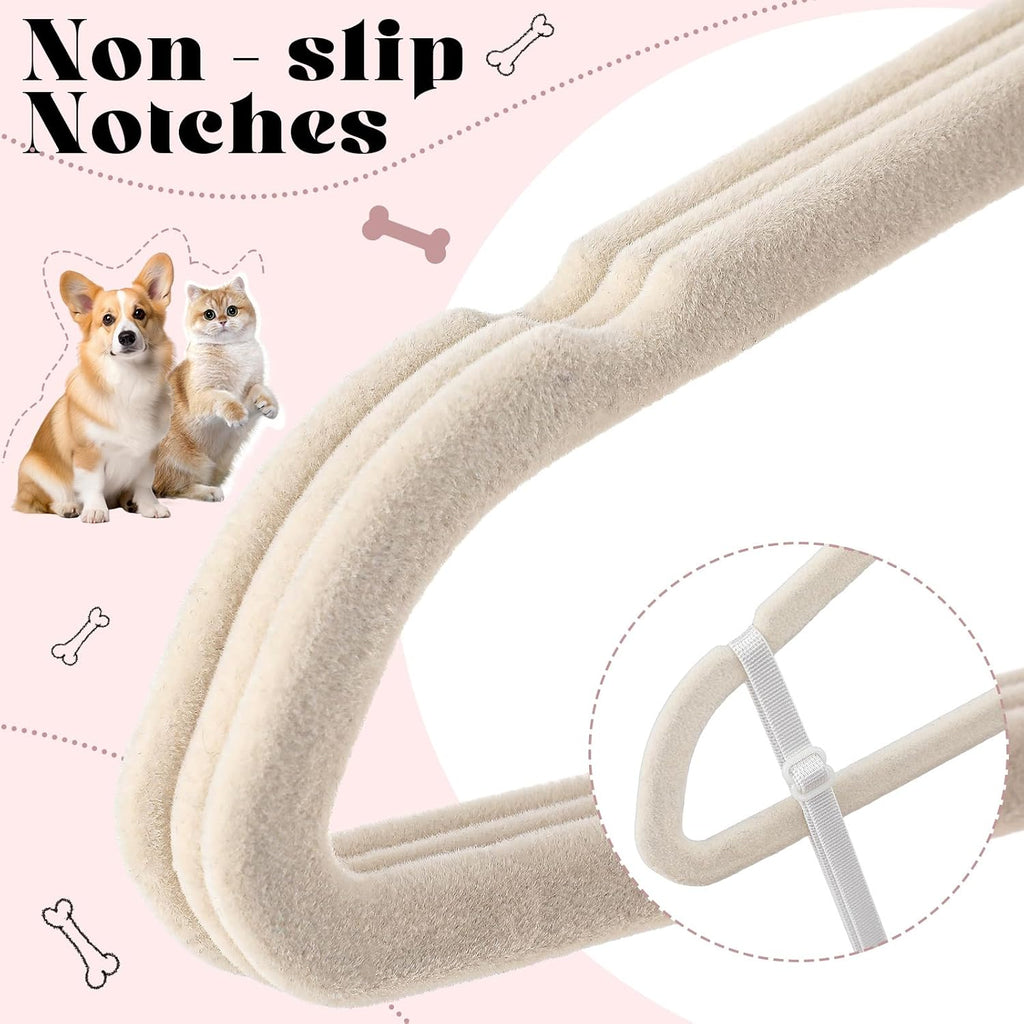 Weysat 24 Pcs Beige Pet Hangers 11" Non-Slip Velvet 360° Swivel Hook