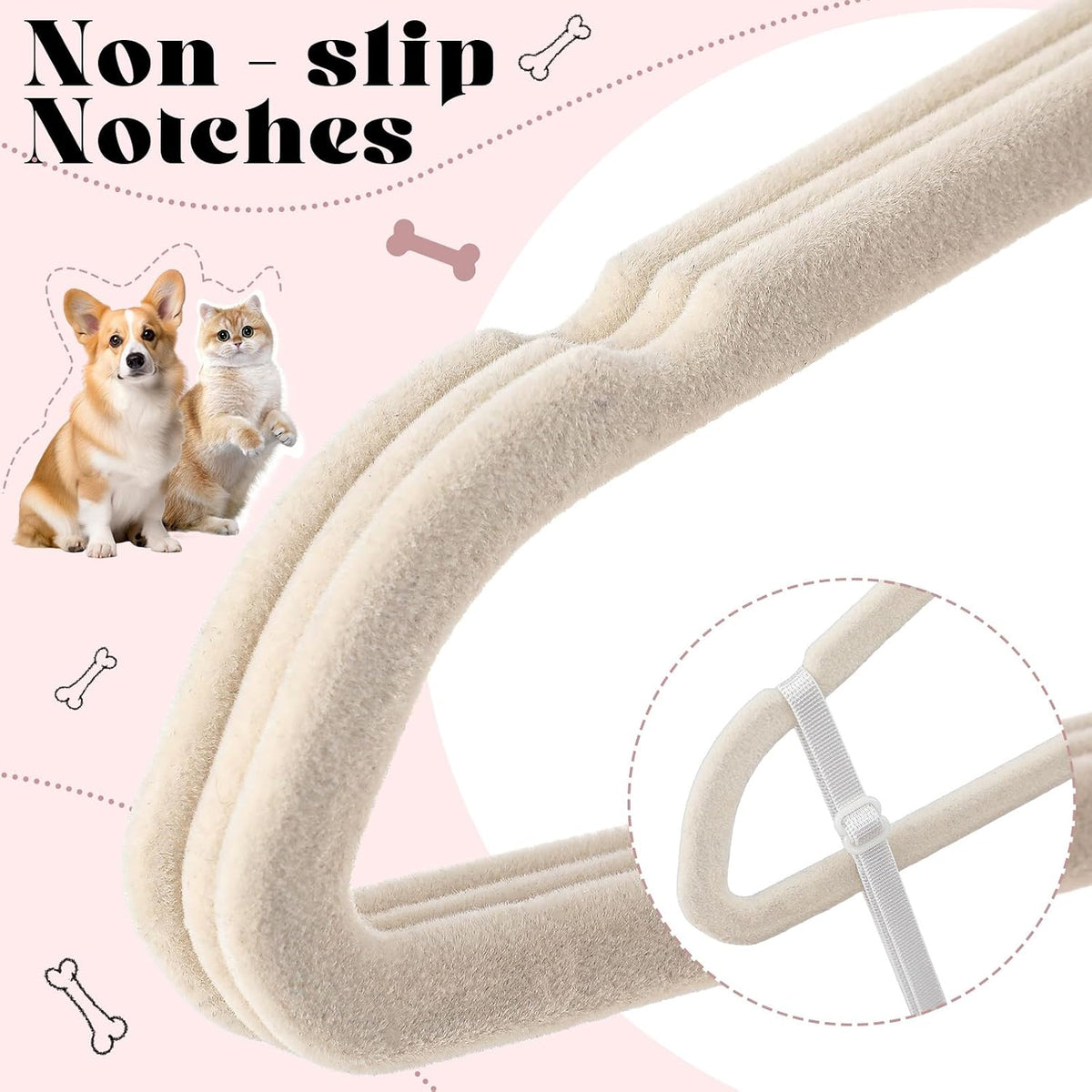 Weysat 24 Pcs Beige Pet Hangers 11" Non-Slip Velvet 360° Swivel Hook
