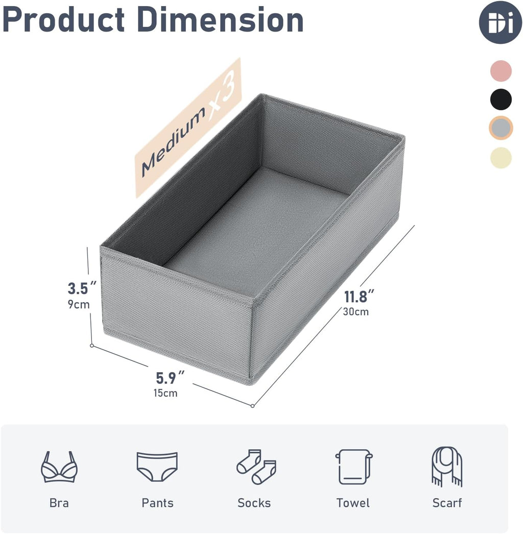 DIMJ Drawer Organizer Clothes - Small Dresser Organizer Underwear Drawer Organizer for Baby Clothes, Socks, Underwear, Bra, Belt, Tie - Grey