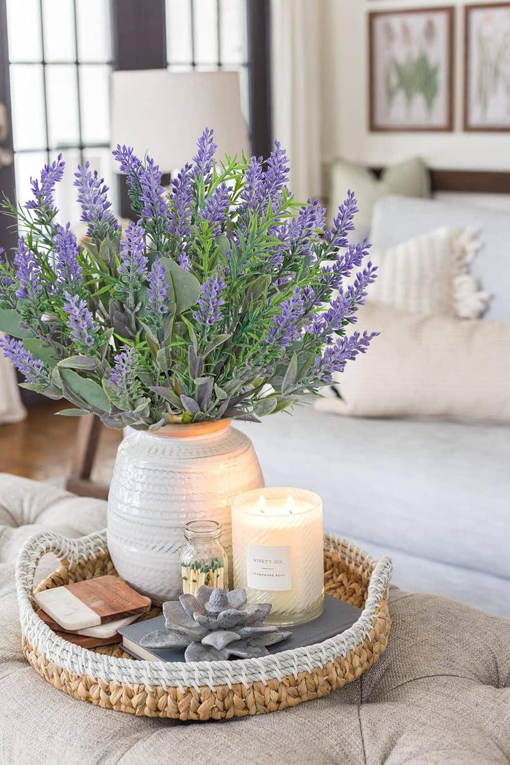 Hollyone 3 Bundles Fake Flowers Artificial Lavender Stems Bouquet Faux Plastic Purple Flowers Plants for Vase DIY Wedding Floral Arrangement Home Table Centerpieces Indoor Outdoor Decor