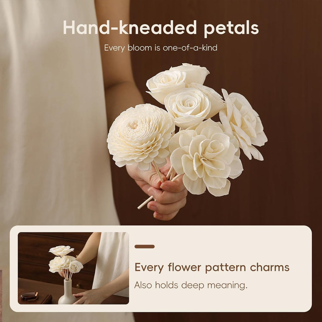 Flower Diffuser, Reed Diffuser Flowers, Sola Wood Flowers, Natural Material Reed Flower, with 8 Pcs Diffuser Rattan,2-3.5 Inches (Intangible Cultural Heritage Series - Garden)