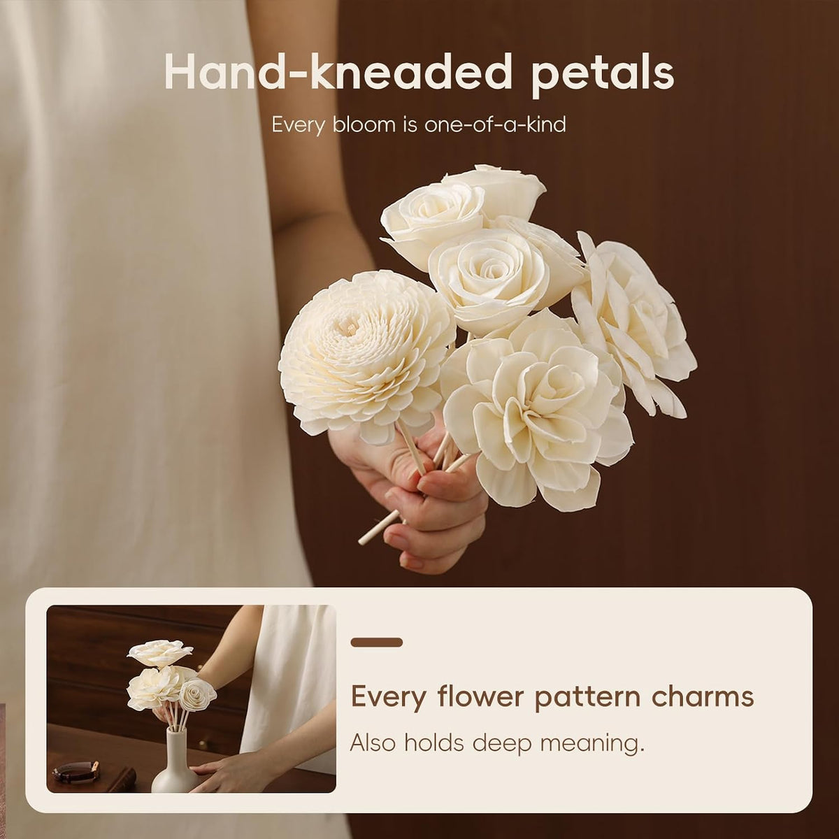 Flower Diffuser, Reed Diffuser Flowers, Sola Wood Flowers, Natural Material Reed Flower, with 8 Pcs Diffuser Rattan,2-3.5 Inches (Intangible Cultural Heritage Series - Garden)