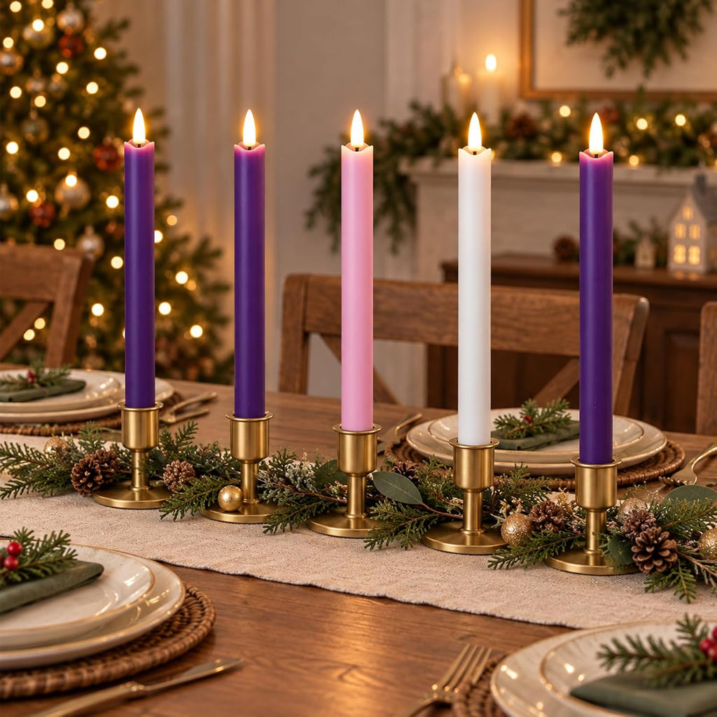 Flameless Advent Candles, Real Wax LED Taper Candles for Advent Wreath