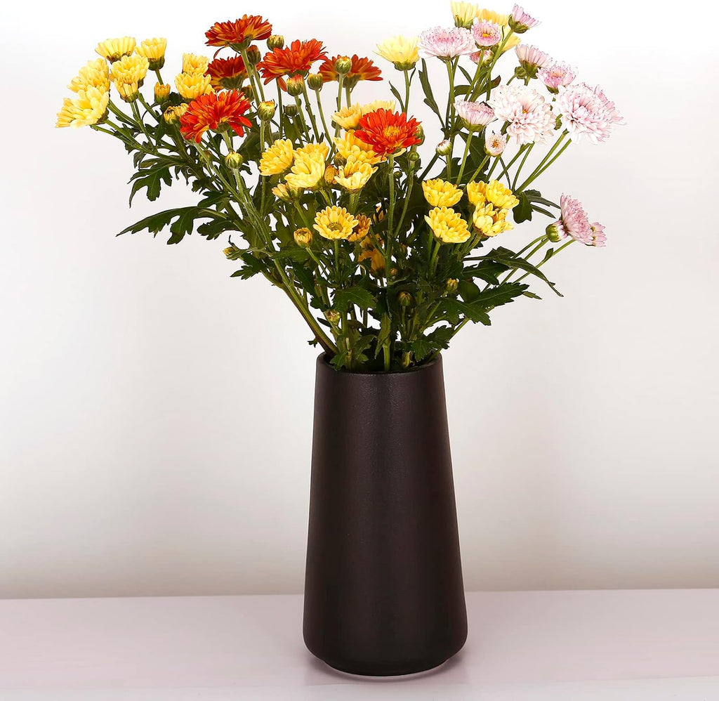 Ceramic Black Vase, Simple Vases for Lavender Pampas Grass Dried Flowers Plants, Frosted Elegant Vase for Modern Table Shelf Wedding Home Decor (Medium)