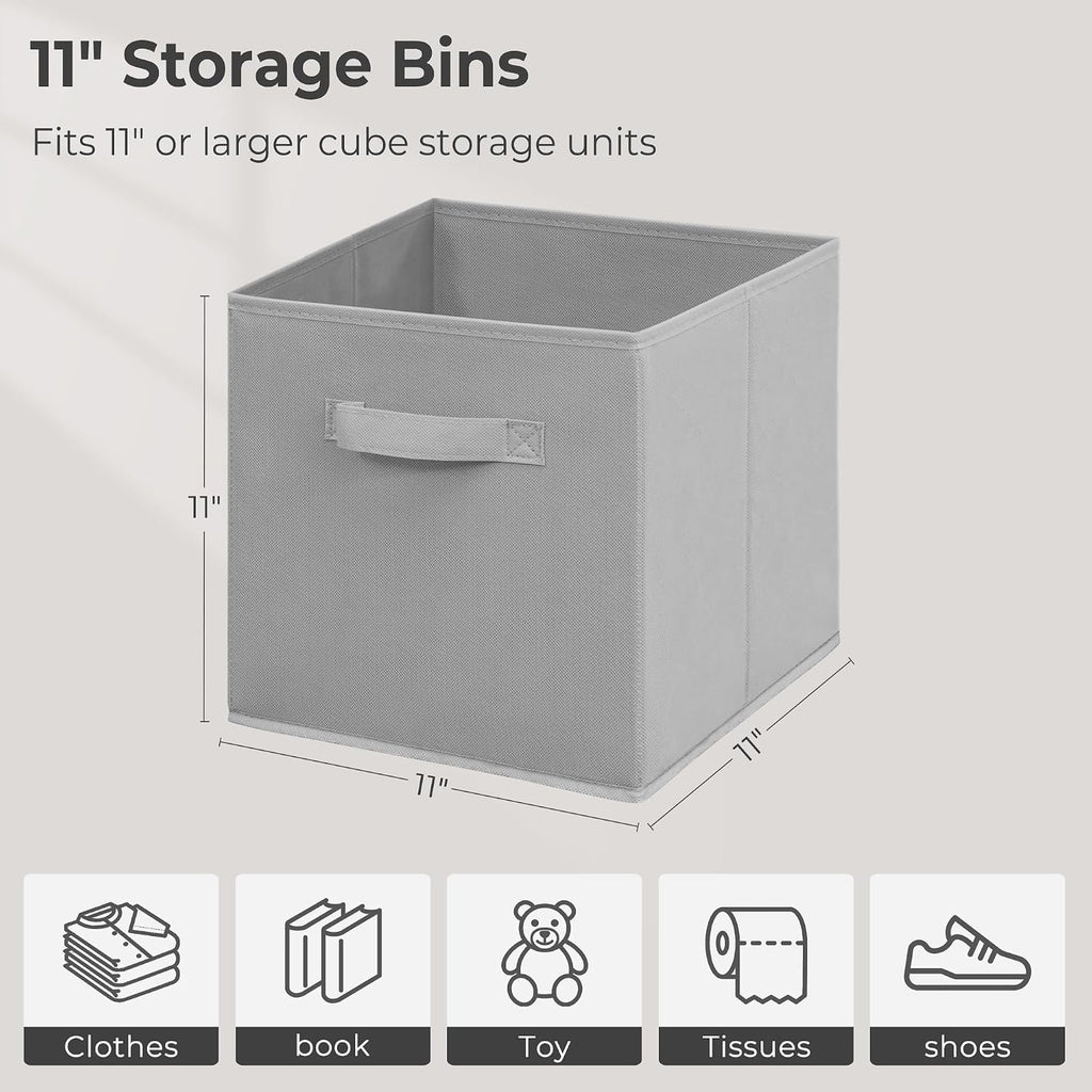 11 Inch Fabric Storage Cubes, Sturdy Foldable Storage Bins, Heavy Duty Cube Organizer for Clothes, Blankets, Shelves, Closets, Bedroom, Living Room, Gray, 9 Pack