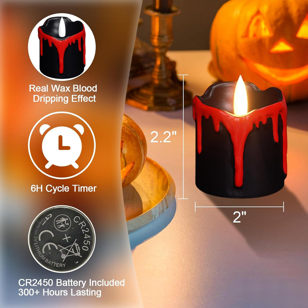 Eldnacele Halloween Flameless Votive Candles Battery Operated with Timer