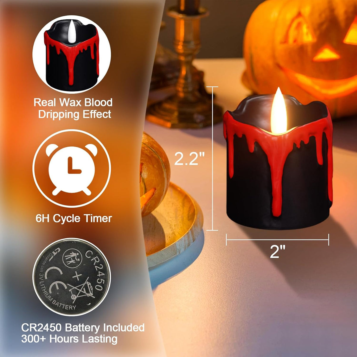 Eldnacele Halloween Flameless Votive Candles Battery Operated with Timer