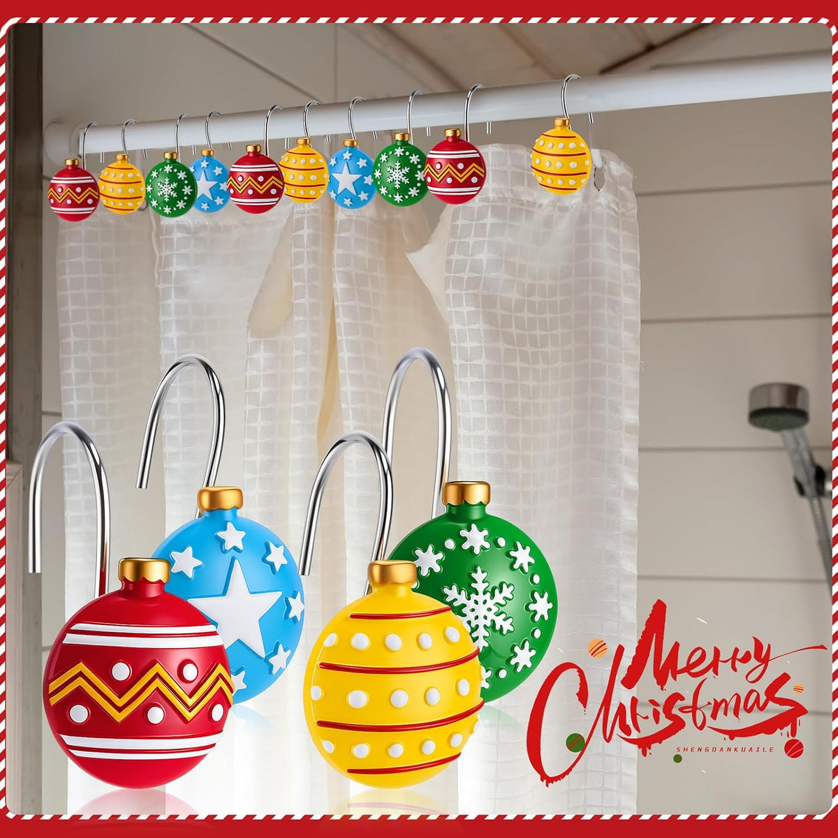 Yungyan 12 Pcs Christmas Shower Curtain Hooks Snowflake Curtain Hangers